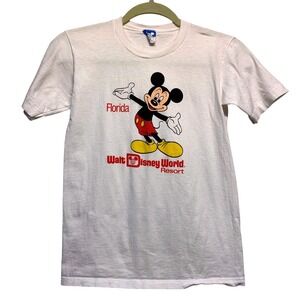 Vintage 80s Disney Mickey Mouse T-Shirt Kids XL White Walt Disney World Florida
